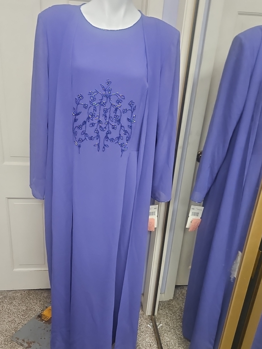 Vtg 90s Mother Of The Bride Lavender Embroidered Women's Dress with Cape Overlay